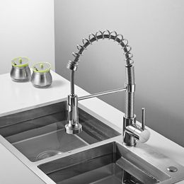 Kitchen Faucets AZETA Chrome Brass Faucet Single Handle Pull Down 360 Rotation Spring Spout Water Mixer Tap AT9804