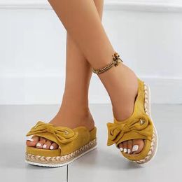 Slippers Rope Braided Lace-up High-heeled Sandals Women Wedges Canvas Plus Size Open-toe Increase In Height Shoes