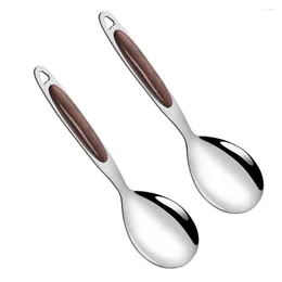 Dinnerware Sets 2 Pcs Stainless Steel Rice Spoon Kitchen Supplies Scoop Tableware Reusable Soup Universal Eating Wood Restaurant Spoons
