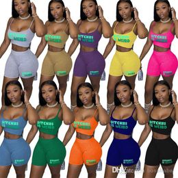 Women Tracksuits Two Piece Set Designer 2023 New Fashion Slim Sexy Sweet And Spicy Printed Tank Top And Shorts Sportwear 10 Colours