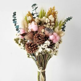 Decorative Flowers Tail Grass Leaves Babysbreath Natural Lotus Pine Cones Cotton Daisy Craft Handmake Wedding Flower Bouquet Home