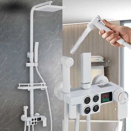 Bathroom Shower Sets LCD Thermostatic Shower Set System Push-button Bathroom Tap Rainfall Mixer Tap Digital Display Faucets Set 4 Ways Shower Systems G230525