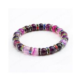 Beaded Fashion Natural Stone Bracelet Charm Women Colour Crystal Rhinestone Purple Agates Beads Bracelets Bangles Elastic Jewellery Dro Dhvlp