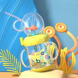 Water Bottles 300ml Kid Glass Learning Cup Portable Drinking Straw Spray Gift Bottle Outdoor Whale B4K5