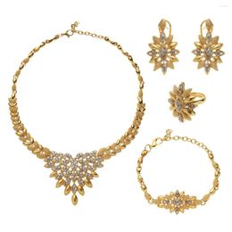 Necklace Earrings Set 24K Gold Color For Women Luxury Bracelet Ring India African Nigeria Wedding Gifts Ethiopia
