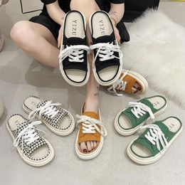 Slippers Summer Women 2023 Fashion Solid Slip-on Canvas Shoes Thick Bottom Slides Outdoor Girls Sandals