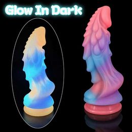 Dildos/Dongs New Luminous Dildos Colourful Glowing Huge Penis Anal Butt Plug G-spot Toys Shaped Dragon Monster Dildo with Suction Cup Women L230518