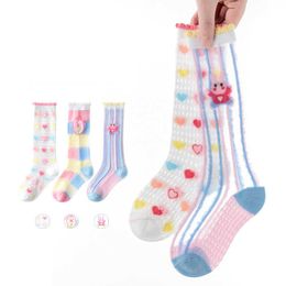 Socks 3 pairs/batch of summer 1-12 year old knee high cotton for girls baby fashion solid mesh children's and student mosquito resistant socks G220524