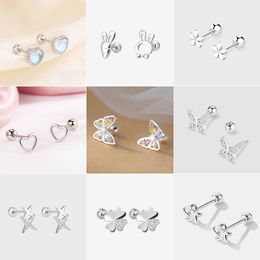 Korean 925 Silver Needles Tragus Piercing Helix Studs Earrings for Women 2Pc Butterfly Heart Trendy Ear Piercing Body Jewellery