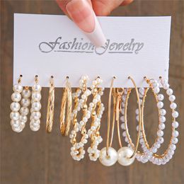 KOTiK Pearl Twist Hoop Earrings Set Butterfly Metal Dangle Earrings for Women Metal Hollow Gold Plated Earring Wedding Jewellery