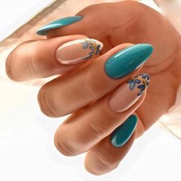 False Nails 24pcs Nail Tips Fake Nials Diy Manicure French Foil Wavy Leaf Long Almond