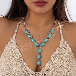 Classic Green Natural Stone Pendant Chest Chain Necklace for Women Sexy Vintage Geometric Choker Aesthetic Y2K Jewelry