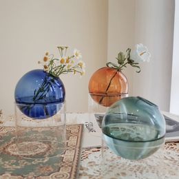 Vases Round Glass Vase Potted Decoration Nordic Style Decorative Vase Hydroponic Terrarium Arrangement Container Flower Table Vase 230525