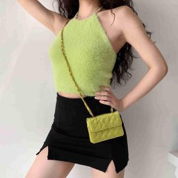 Women's Tanks WOMONGAGA 2023 French Style Sweet And Spicy Girly Solid Color Mini Halter Camisole Summer Sexy Slim T-shirt ML3I