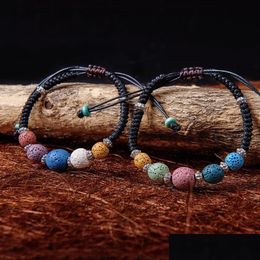 Charm Bracelets New Colorf Lava Rock Beads Womens Essential Oil Diffuser Stone Leather Braided Rope Bangle For Ladies Fashion Drop D Dhnxh