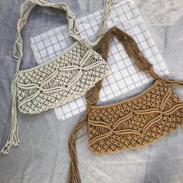 Shopping Bags Handmade Boho Geometric Weave Cotton Cord Macrame Tote Clutch Customized Designer Summer Beach Crochet Shoulder Handbag