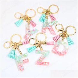 Key Rings Gold Pink Gradient Colour Resin Letter Az Keychain For Women Handbag Backpack Pendant Fashion Car Cute Jewellery Gift Ring Dr Dhghy