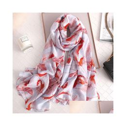 Scarves Summer Silk Scarf Female Green Leaf Print Shawls Wraps Lady Hijabs Foard Bandana Pashmina Beach Drop Delivery Fashion Access Dhagt