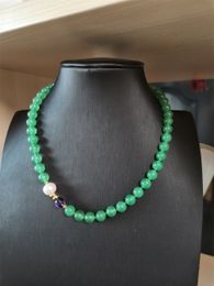 Hand knotted design necklace natural 8mm green jade amethyst 10-11mm white freshwater pearl length about 45cm