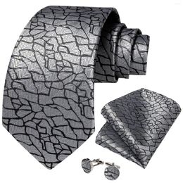 Bow Ties Luxury Silver Black Striped Plaid For Men Silk Polyester Wedding Business Accessories Necktie Set Pocket Square Cufflinks