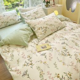 Bedding Sets Cotton Elegant Chic Floral Blossom Print Set Vibrant Soft Breathable Duvet Cover Bed Sheet Pillowcases Family 7Pcs