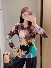 Women's T Shirts Women Cute Cartoon Character Pattern T-Shirt 2023 Early Spring Ladies Sexy Versatile Slim Long Sleeve Pullover Tee Tops