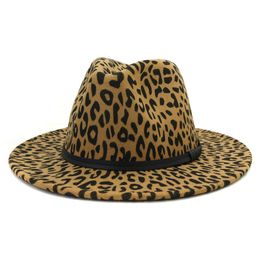 Wide Brim Hats Bucket Imitation Wool Felt Jazz Fedora Hat For Men Women Leopord Print Ladies Panama Trilby Party Dresses Cap Drop Dh51S