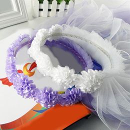 Hair Accessories Flower Girls Veil Headpieces With Pleated Crown Wedding Ring Bearer Long Tulle Bride Party Supplies