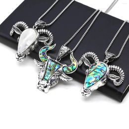 Pendant Necklaces Natural Abalone Shell Necklace Cow Sheep's Head Alloy Handicrafts 60cm Link Chains Animal Charms For Women