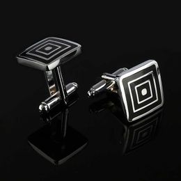 Cuff Links New Simple Style Black Rectangular Shirt Button Men's Silver Plated Cufflinks G220525