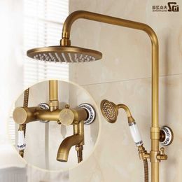 Bathroom Shower Sets Antique shower set all copper hot and cold water faucet European bathroom lift shower rain shower head retro shower G230525