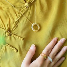 Cluster Rings White Jade Adjustable Ring 925 Silver Stone Real Women Chinese Natural Accessories Chalcedony Jewellery Designer Luxury