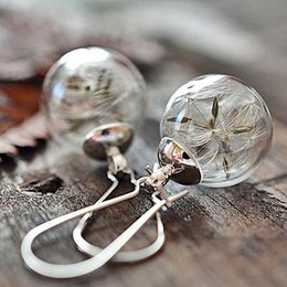 2pairs16MM Glass Globe Dandelion Seed Earrings Eco Earring Botanical Jewellery Nature Real Dried Flowers Dangle Earrings For Women