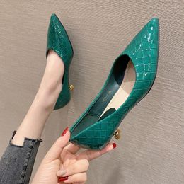 Dress Shoes Fashion Patent Leather Women Pumps Sexy Pointed Toe Thin Heels Office Lady Green Apricot Black