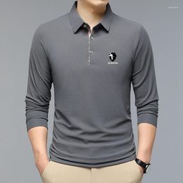 Men's Polos Fashion Solid Polo Shirt BLACK YAK Korean Clothing Long Sleeve Casual Fit Slim Man Button Collar Tops
