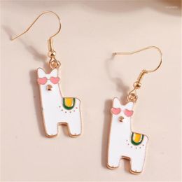 Stud Earrings Creative Funny Cartoon Resin Alpaca Animal Gold Colour Ear Hooks For Women's Girl Fashion Jewellery Gift