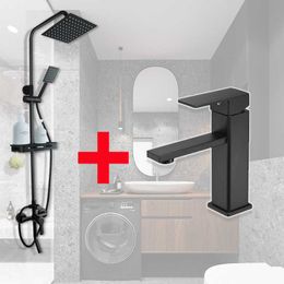 Bathroom Shower Sets Bathroom Faucet Set Black Rainfall Shower Wall Mount Bathtub 3-Way Shower Storage Shelf Hot And Cold Shower Systems Mixer Tap G230525