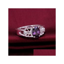 With Side Stones Sale 925 Sier Purple Gem Hollow Ring Lace Ship Gssr550 Factory Direct Fashion Sterling Plated Finger Drop Delivery J Dhsse