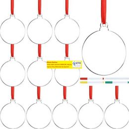 24 Piece 3Inch Transparent Clear Circle Christmas Hangtag DIY Blank Round Acrylic Xmas Tree Ornaments Pendant E0525