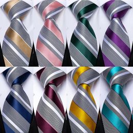 Bow Ties Classic Striped Men Tie Pink Green Blue Silk Set For Handkerchief Cufflinks Wedding Formal Neck Gfit DiBanGu