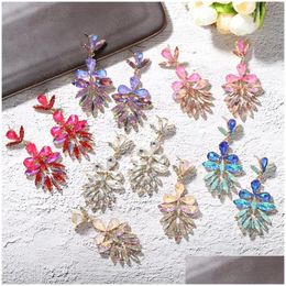 Dangle Chandelier Bohemian Colorf Crystal Flower Earrings For Women Fashion Elegant Glass Charm Earring Statement Wedding Jewellery Dhuey