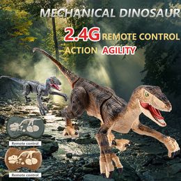 Electric/RC Animals Upgraded Chargeable Remote Control Dinosaur Toys Kids Jurassic Dinosaur Simulation Velociraptor Toy With LED Light And Roaring 230525