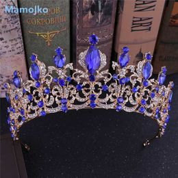 Other Fashion Accessories Mamojko Luxury Baroque Crystal Wedding Bridal Tiara Diamante Royal Blue Red Crown Pageant Prom Bride Hair Jewellery for Bridesm J230525