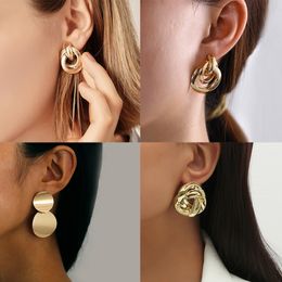 Rock Twisted Stud Earrings for Women European Statement Smooth Metal Knot Earring Minimalist Party Jewellery Wholesale Girl Gift