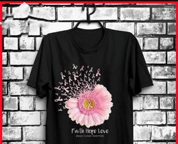 Men's T Shirts Freeship Breast Cancer Awareness Faith Hope Love Ladies Black T-Shirt Full Size Gyms Fitness Tee Shirt