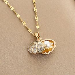 Necklaces Bohemian Shell Pearl Zircon Pendant Engagement Necklace Women's Copper Jewellery Accessories Birthday Party Anniversary Gift G220524