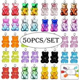 50Pcs Fashion Cute Resin Gummy Colorful Bear Pendant Charms for Woman Girls Cartoon Jewelry Making Findings DIY Handmake Toy