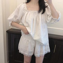 Women's Sleepwear Cute Women's Princess Pajama Sets Cotton Ruffle Tops Shorts Vintage Ladies Girl's Lace Pyjamas Set Loungewear