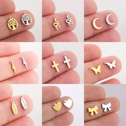 5pcs Stainless Steel Tree of Life Charms for Jewelry Making Moon Cross Butterfly Snake Pendant Tiny Charm Bracelet Earrings DIY