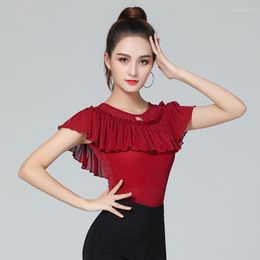 Stage Wear 5 Colours Latin Dance Tops Female Adult Professional Costumes Ballroom Waltz Samba Short Sleeves Practise Shirts DL5905